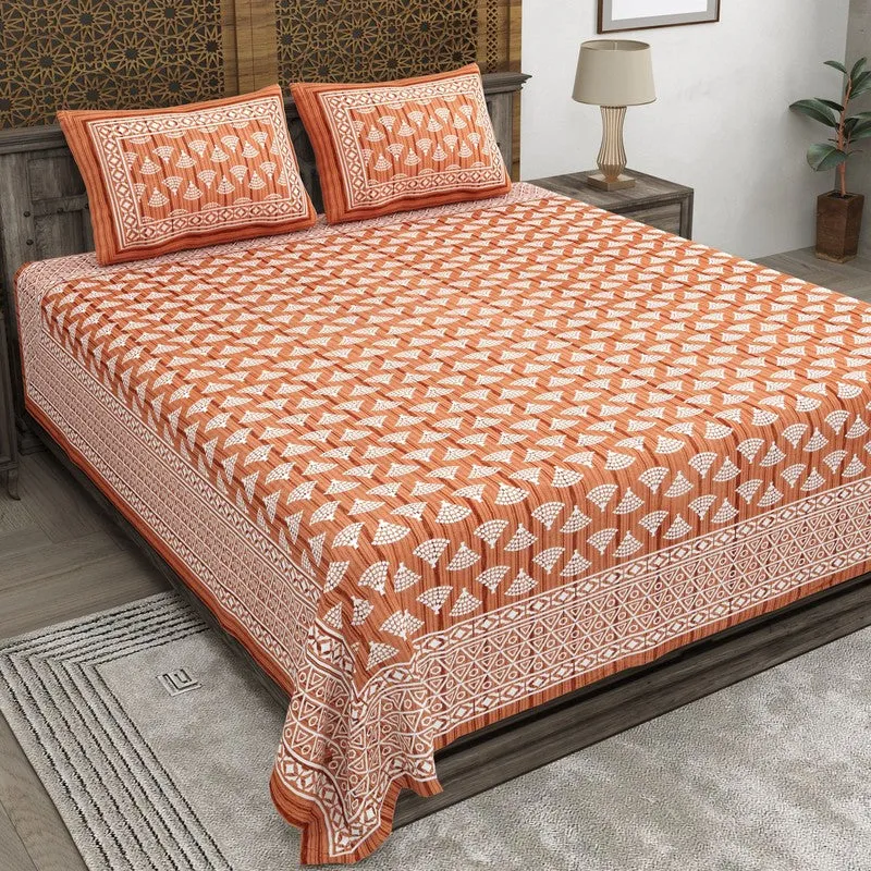 Craftis Cotton Bedsheet (Rust,White) - 240 TC media 1