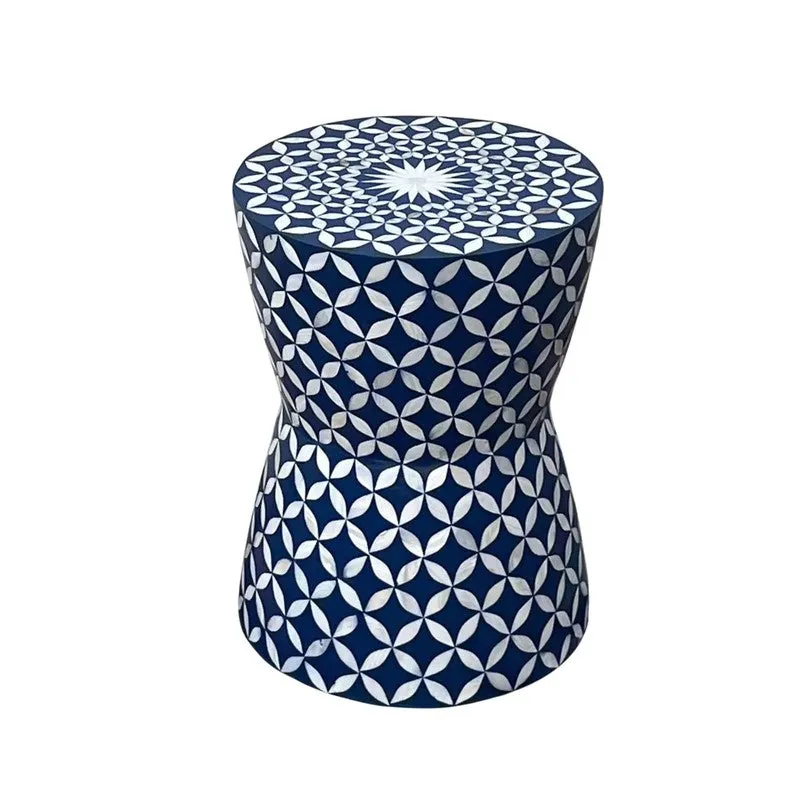 Brio Bone Inlay Round Side Table - Blue media 3