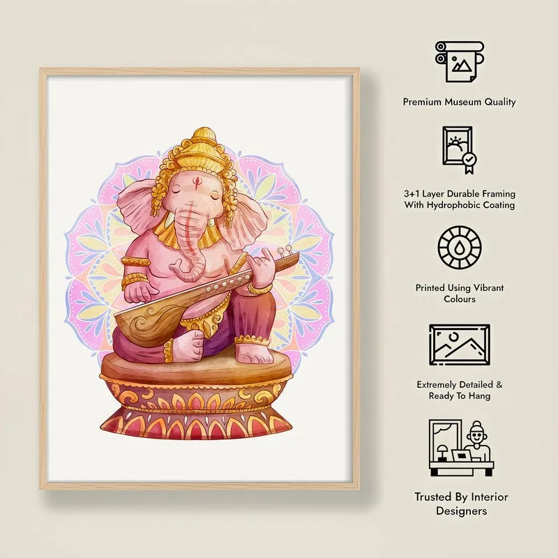 Veena Vinayaka Archival Paper Wall Art - Natural Brown Frame media 8