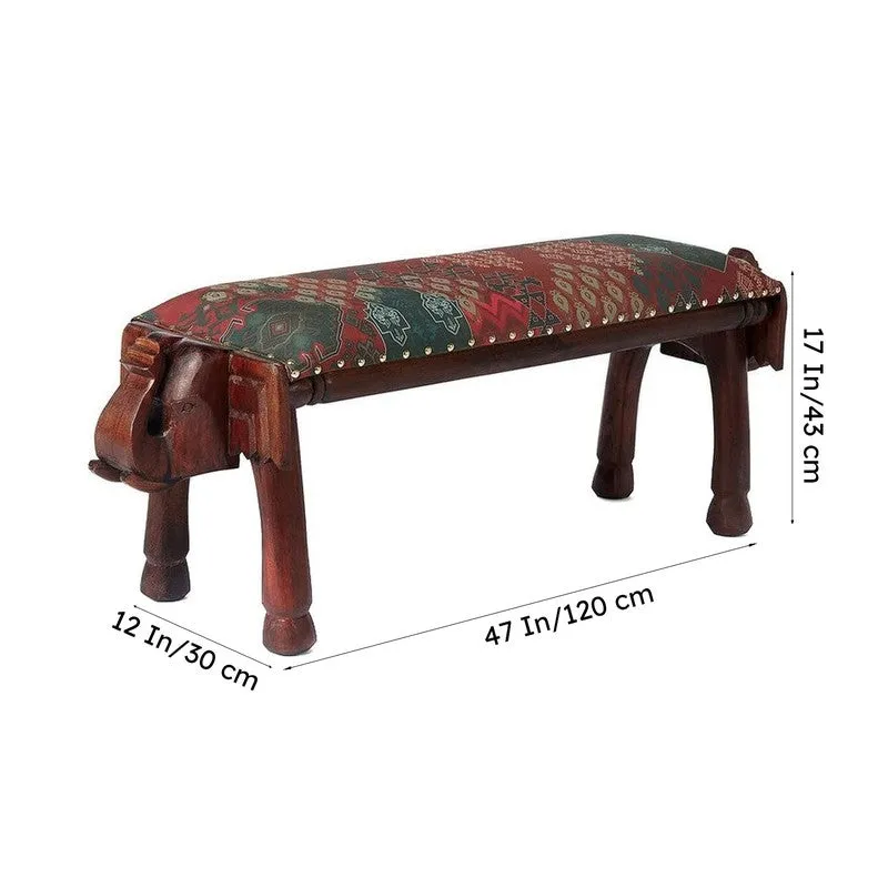 India Circus Acacia Wood Heritage Haven Wooden Elephant Bench media 8