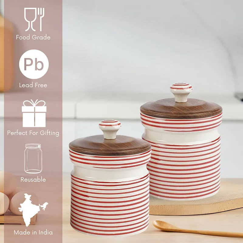 Tiare Edge Ceramic Jar (Red/600 mL Each) - Set Of Two media 6