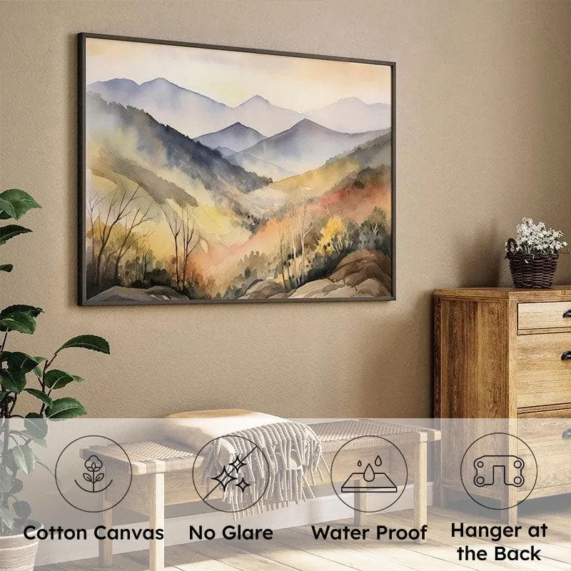 Watercolor Mountain Forest Wall Painting - Black Frame media 4
