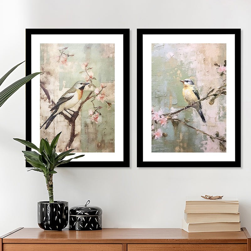 Sakura Birds Wall Art With Frame - Set Of Two media 4