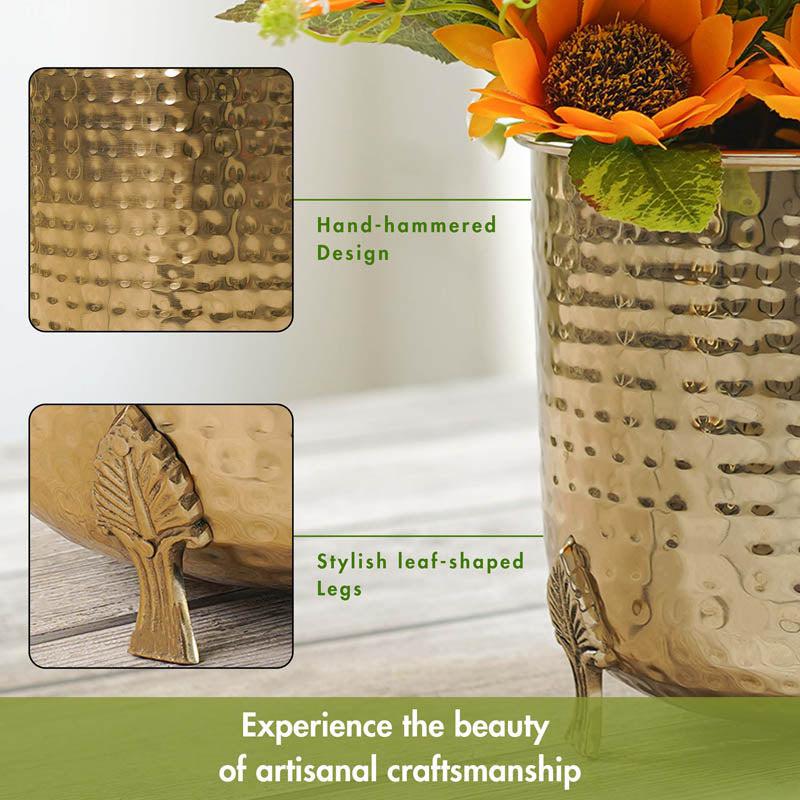 Zephyr Metal Hammered Leaf leg Planter - Gold media 4
