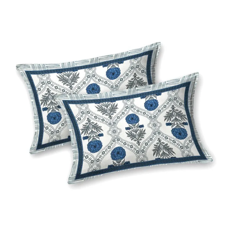 Vineen Cotton Bedsheet (Blue,White) - 240 TC media 4