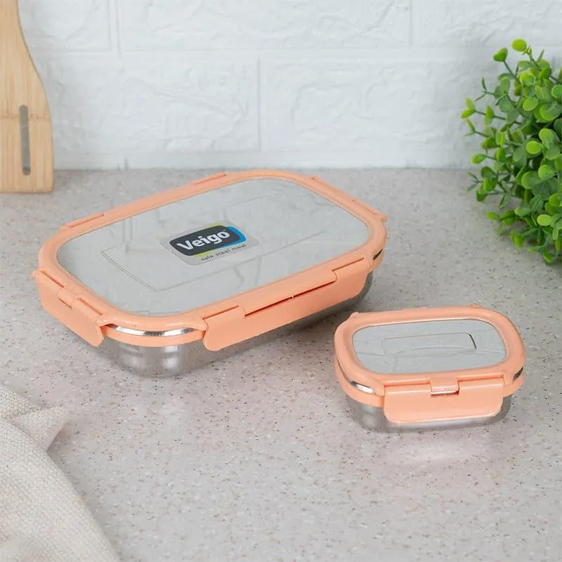 Viora Peach Stainless Steel Lunch Box (775/150 mL) - Two Piece Set media 4
