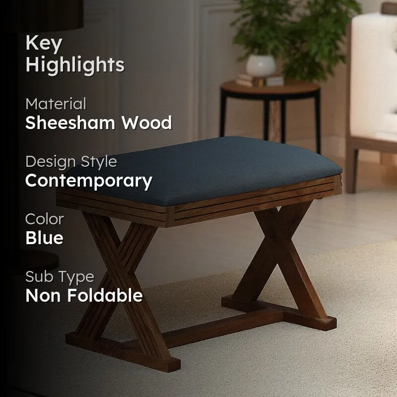 Luxury Sheesham Wood Ottomans & Pouffe - Blue media 2