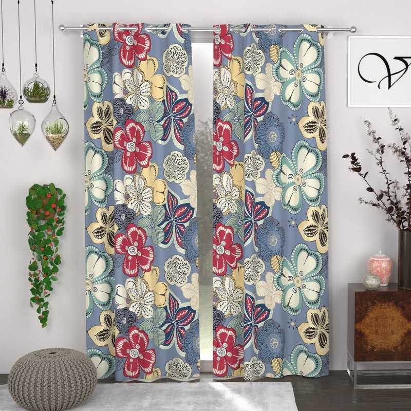 Petal Glow Curtains (Blue) - Set of Two