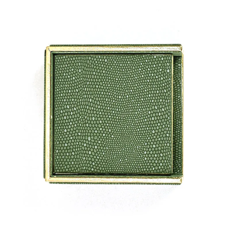 Tisquo Faux Leather Coaster (Olive Green) - Seven Piece Set media 6