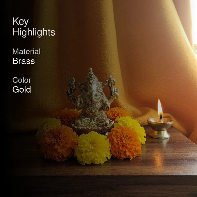 Ganesh Inkamal Brass Showpiece - Gold media 2