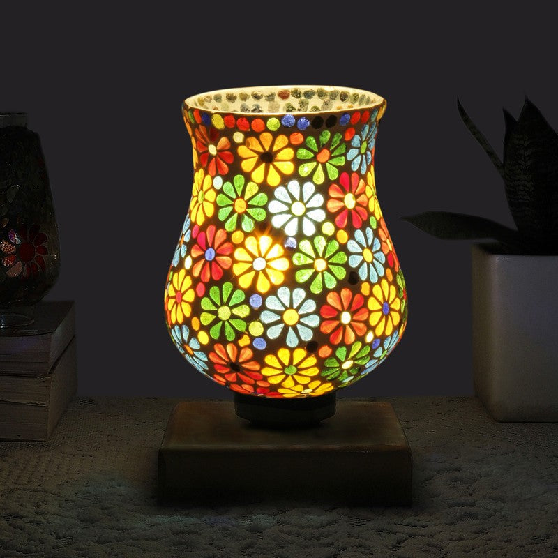 Miraira Mosaic Glass Table Lamp With Wooden Base - Multicolor