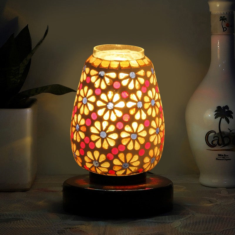 Glowsyn Glass Table Lamp With Wooden Base - Multicolor