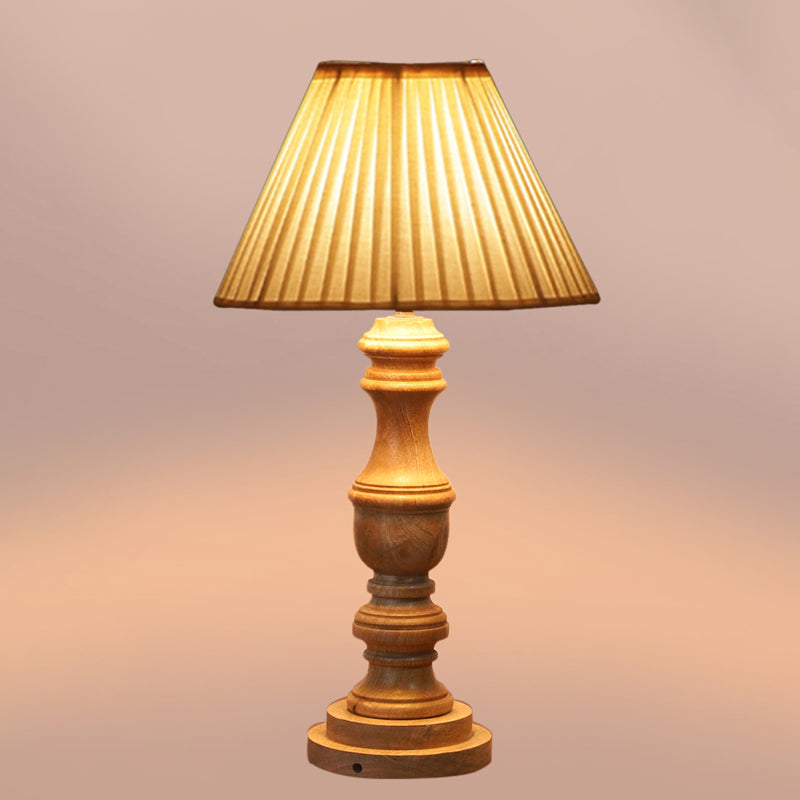 Pleatra II Carve Wooden Table Lamp - White,Brown media 4