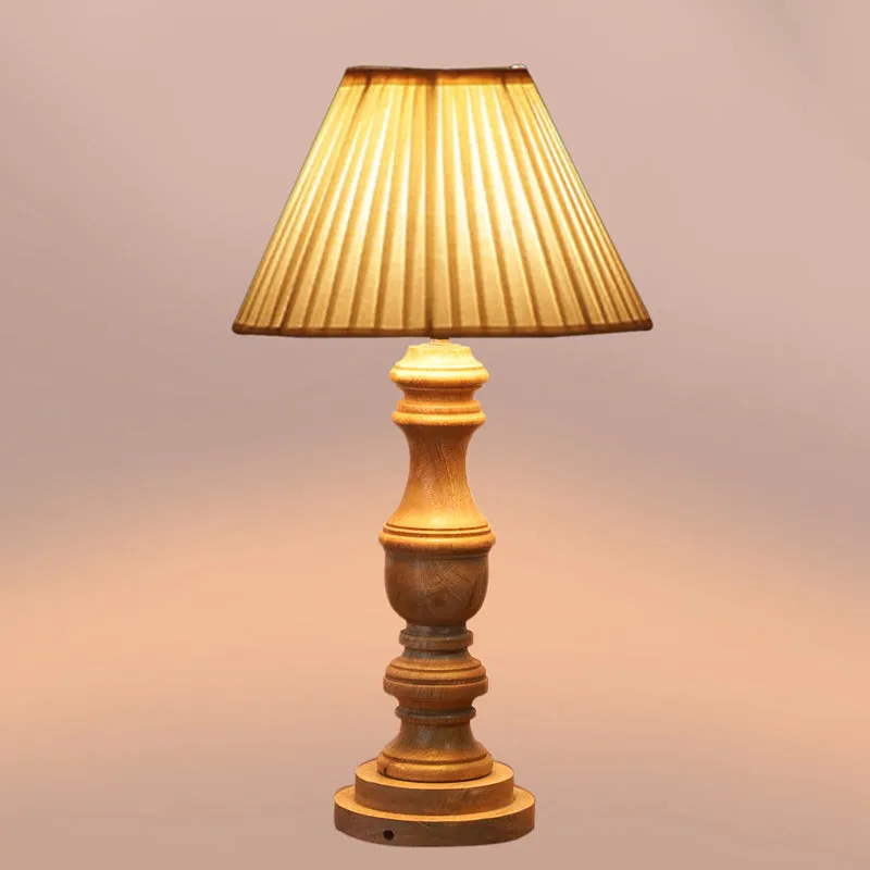 Pleatra II Carve Wooden Table Lamp - White,Brown media 4