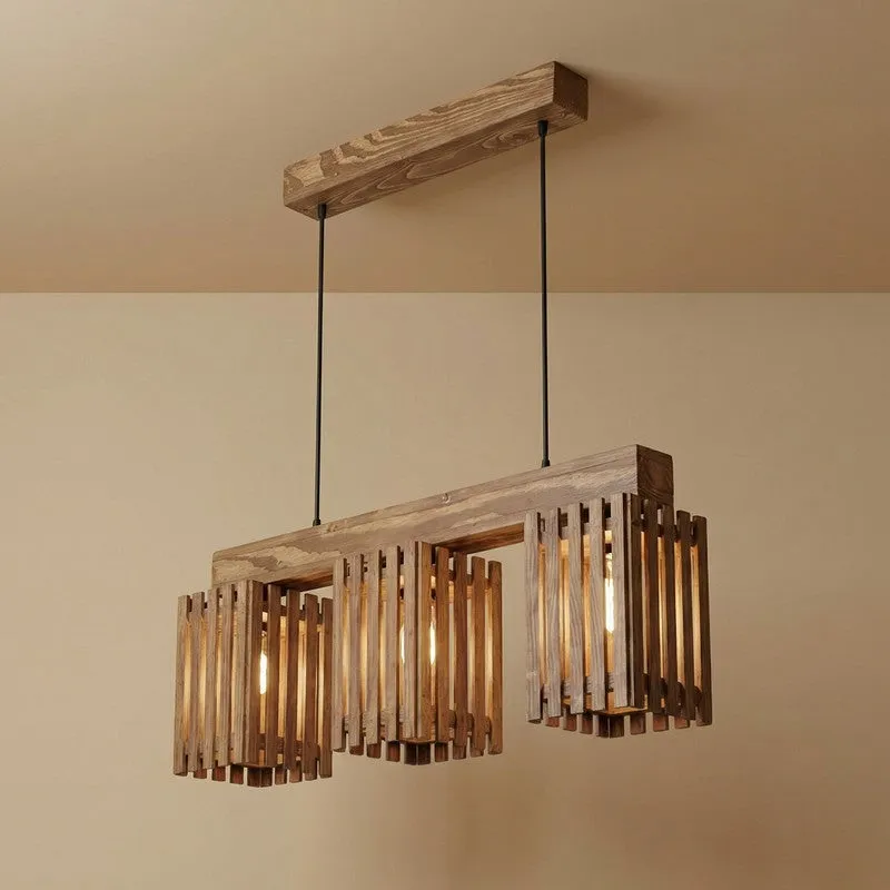 Tri Facet Wooden Ceiling Lamp - Brown media 4