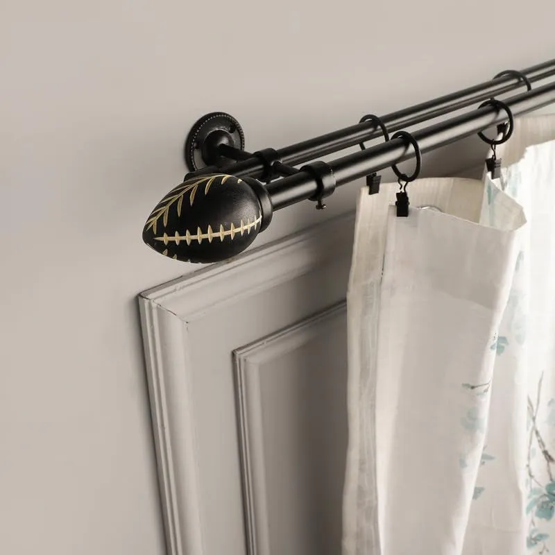 Foliara Duo Extendable 1" Double Curtain Rods With Oval Finial & Brackets media 1