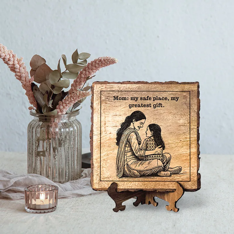 Mom Is A Safe Place Wood Showpiece - Square media 1