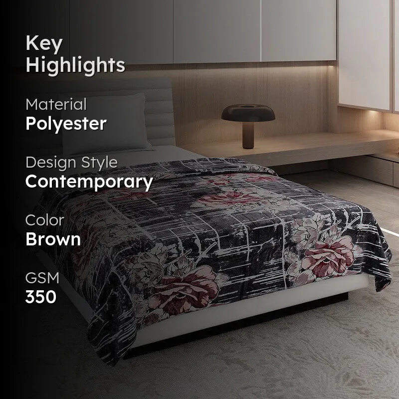 Monte Carlo Artnyx Floral Print Polyester Blanket (Brown) - 350 GSM media 2
