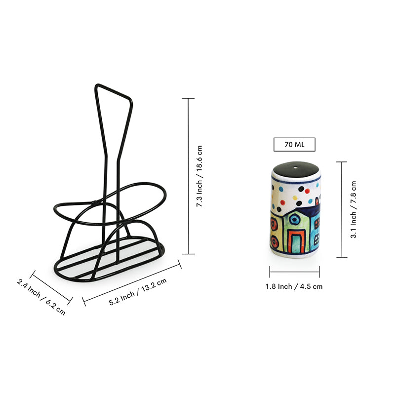 Coastal Cottage Ceramic Salt & Pepper Shaker With Iron Holder  (70 mL) - Three Piece Set media 7