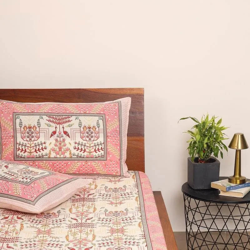 Utopia Jaipuri Cotton Bedsheet (Pink) - 144 TC media 4