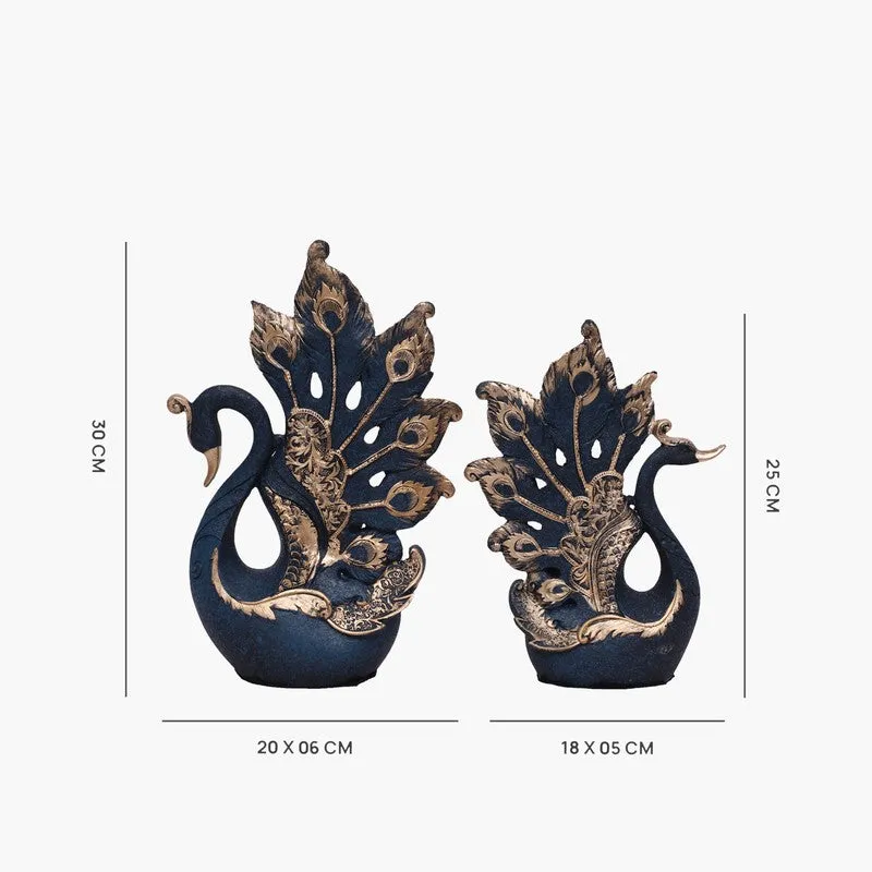 Regal Peacock Polyresin Showpiece (Blue) - Set Of Two media 6