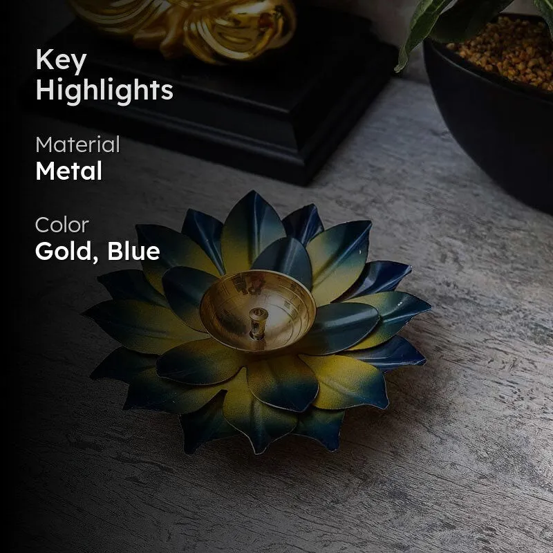 Sacred Bloom Diya- Yellow/Blue media 2
