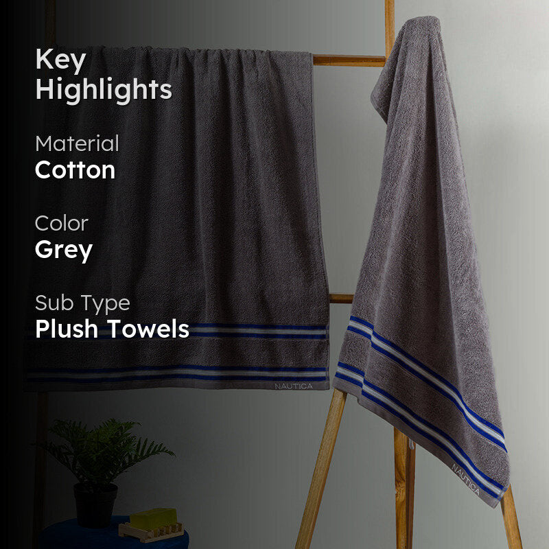 Nautica Dual Down Cotton Bath Towel (Grey) - Set Of Two media 2