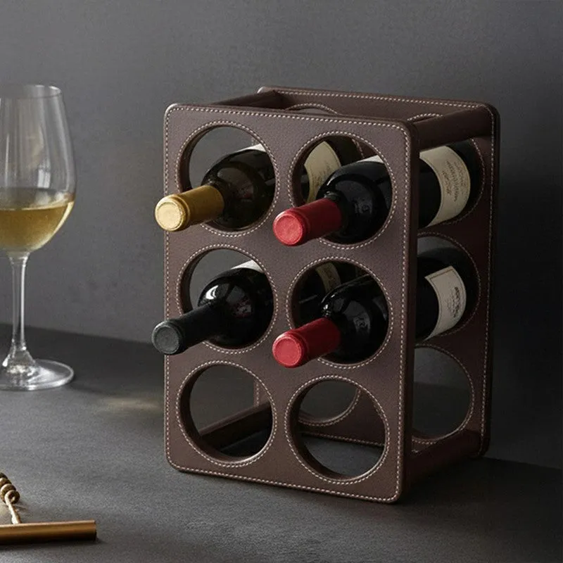 AarviDecor Urban Vault Faux Leather Wine Rack - Brown media 4