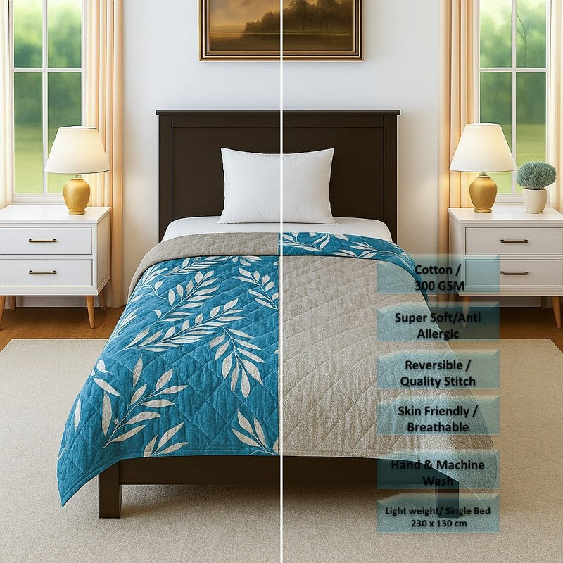 Softhaven Floral Cotton Comforter (Blue) - 300 GSM media 7