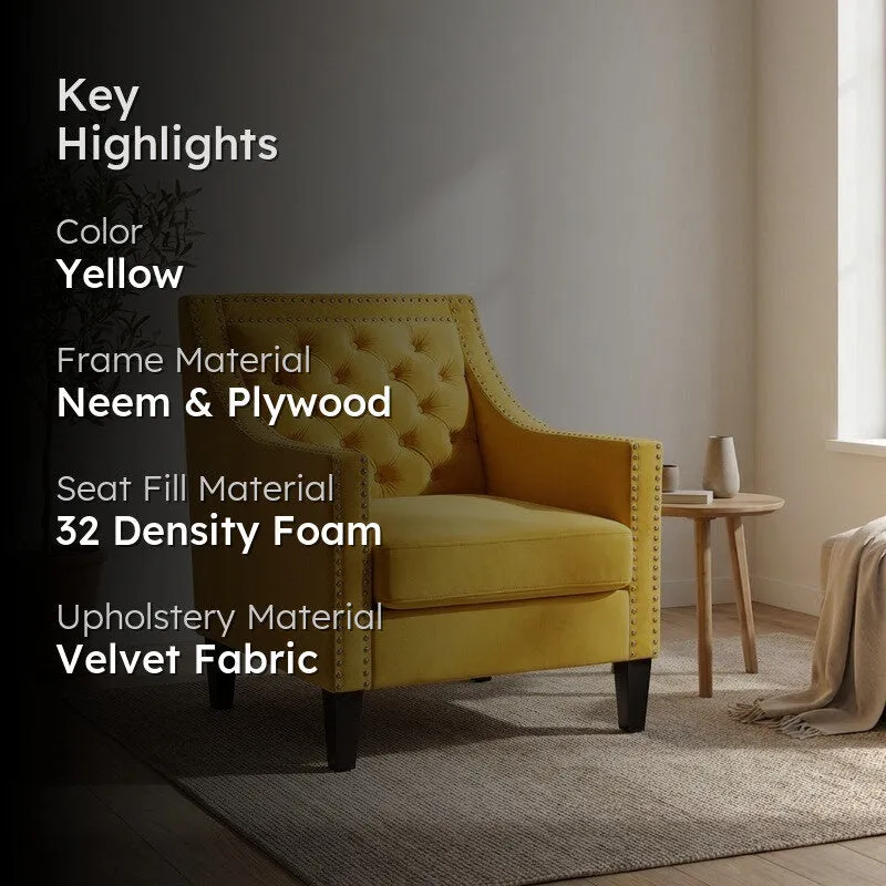 Softix Neem Wood Accent Chair - Yellow media 2