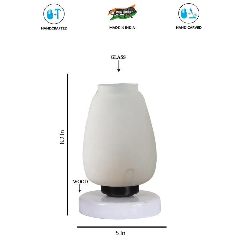 Raylisse Glass Table Lamp With Wooden Base - White media 8