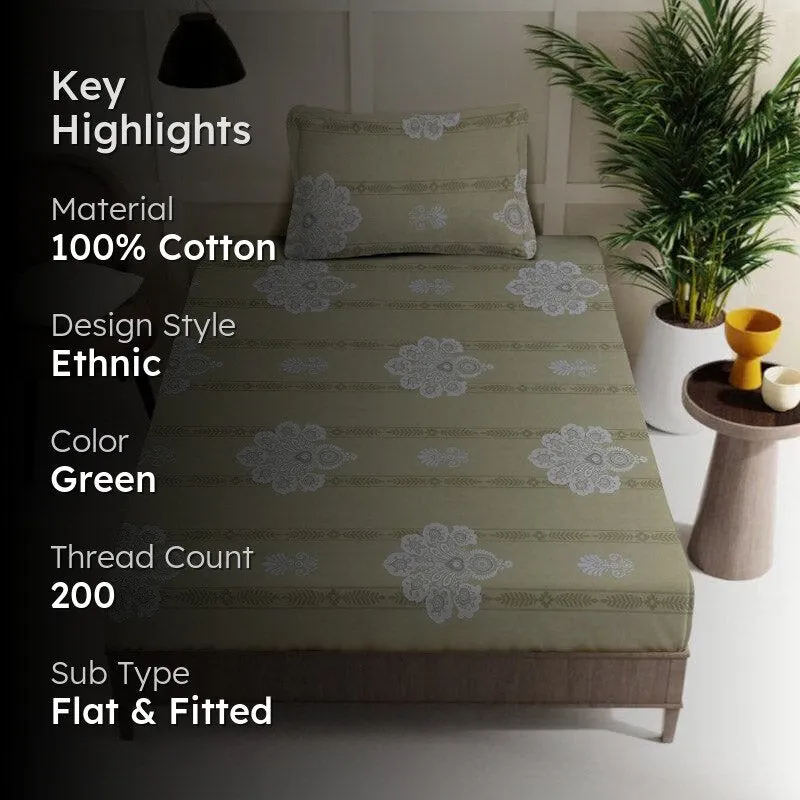 Vidushi Printed Cotton Bedsheet (Green) - 200 TC media 2