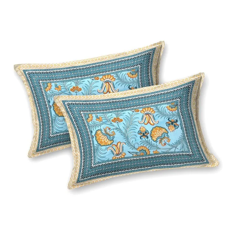 Bloomet Cotton Bedsheet (Blue,Yellow) - 240 TC media 4