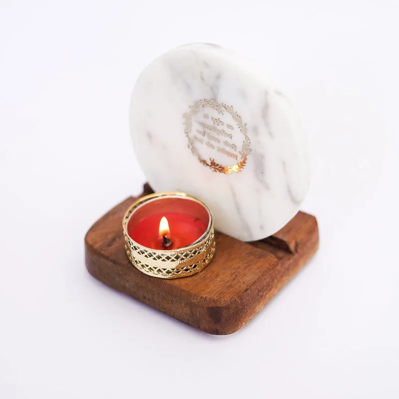 Gayathri Mantra Marble Religious Accent With Tealight Candle Holder media 5