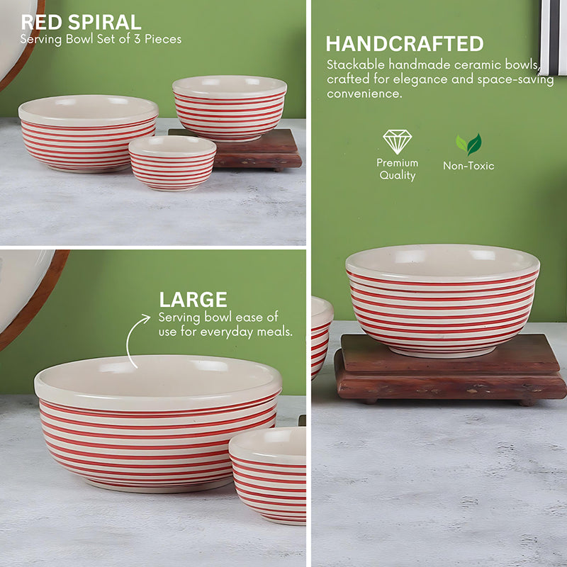 Tiare Ceramic Serving Bowl (Red/550 mL/350 mL/125 mL) - Set Of Three media 5