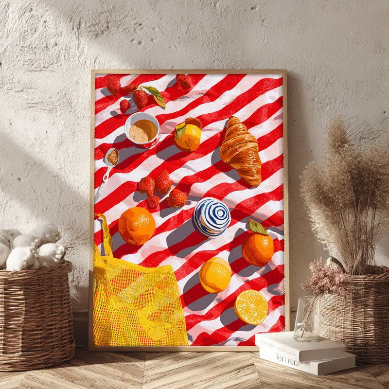 Azure Feast Canvas Wall Painting - Brown Frame media 3