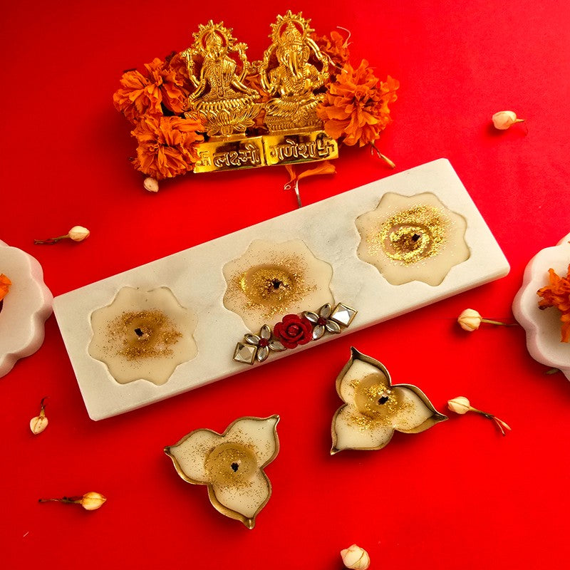 Sacred Glow Pooja Holders (Off White) - Set Of Three