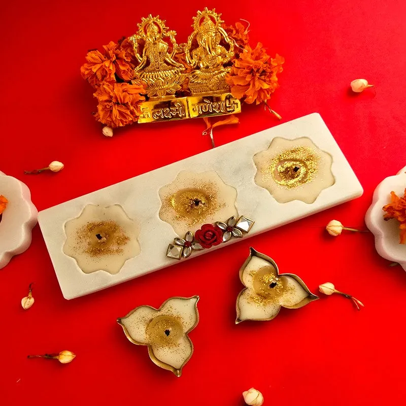 Sacred Glow Pooja Holders (Off White) - Set Of Three media 1