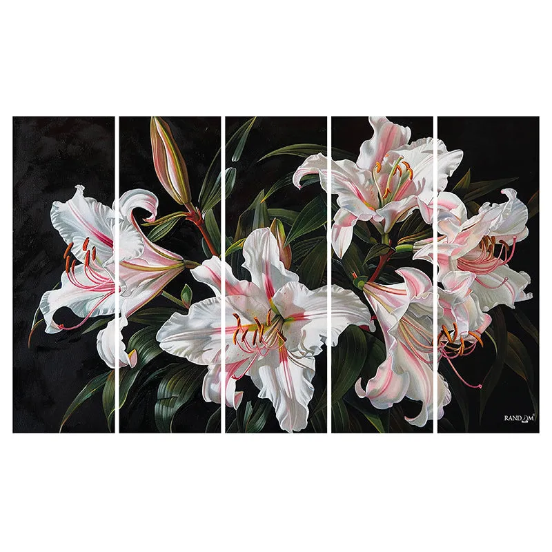 Painted Lillies Canvas Wall Art - Set Of Five media 4