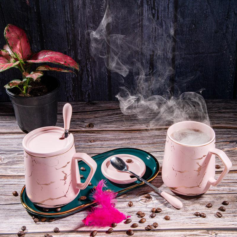 Goldira Glam Pink Mug And Tray (400 ML) - Five Piece Set