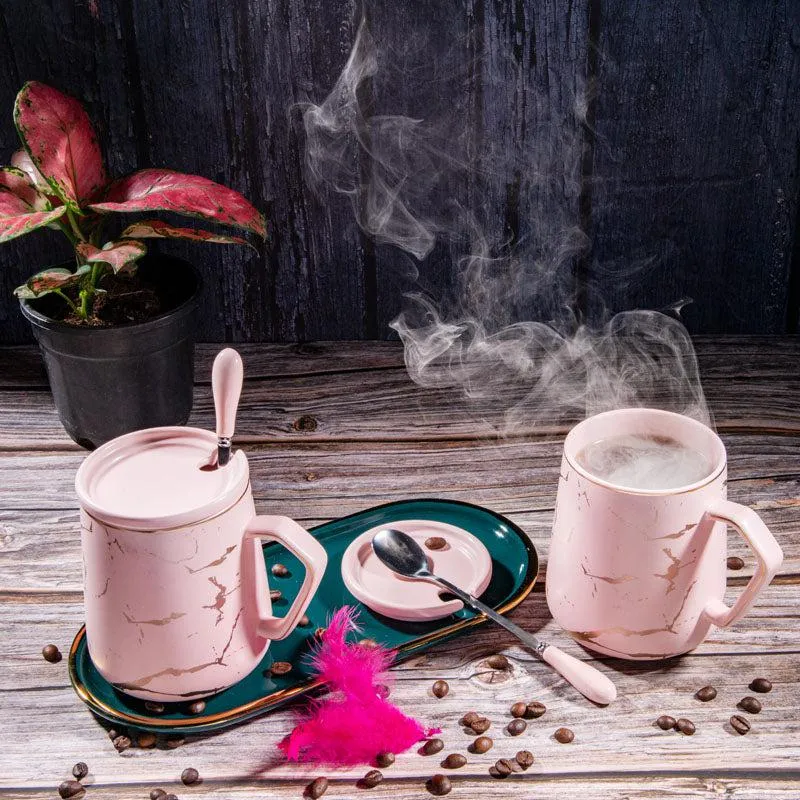 Goldira Glam Pink Mug And Tray (400 ML) - Five Piece Set media 1