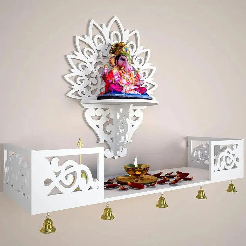 Prarthana Space Mandir with Shelf (White) media 4