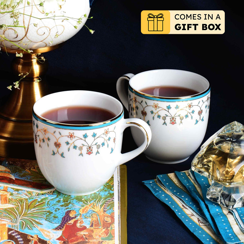 Gilded Mavi Pete 24k Gold Brushed Porcelain Coffee Mug (300 mL Each) - Set Of Four - 300 ML
