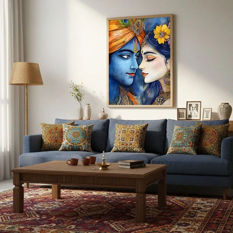 Vrindavan's Heart Spiritual Archival Paper Wall Painting - Natural Brown Frame media 4