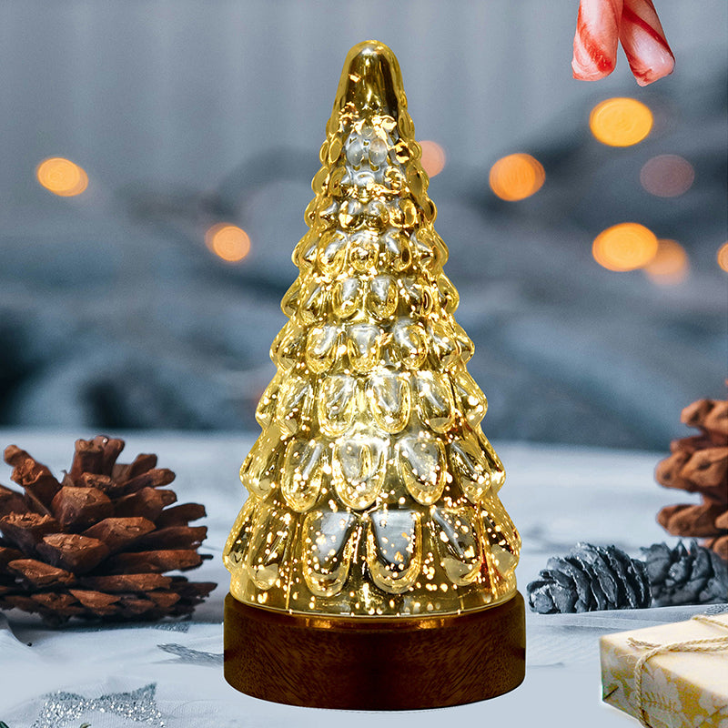 Vibrant Pinewood Xmas Tree Glass Table Lamp  White - Silver media 2