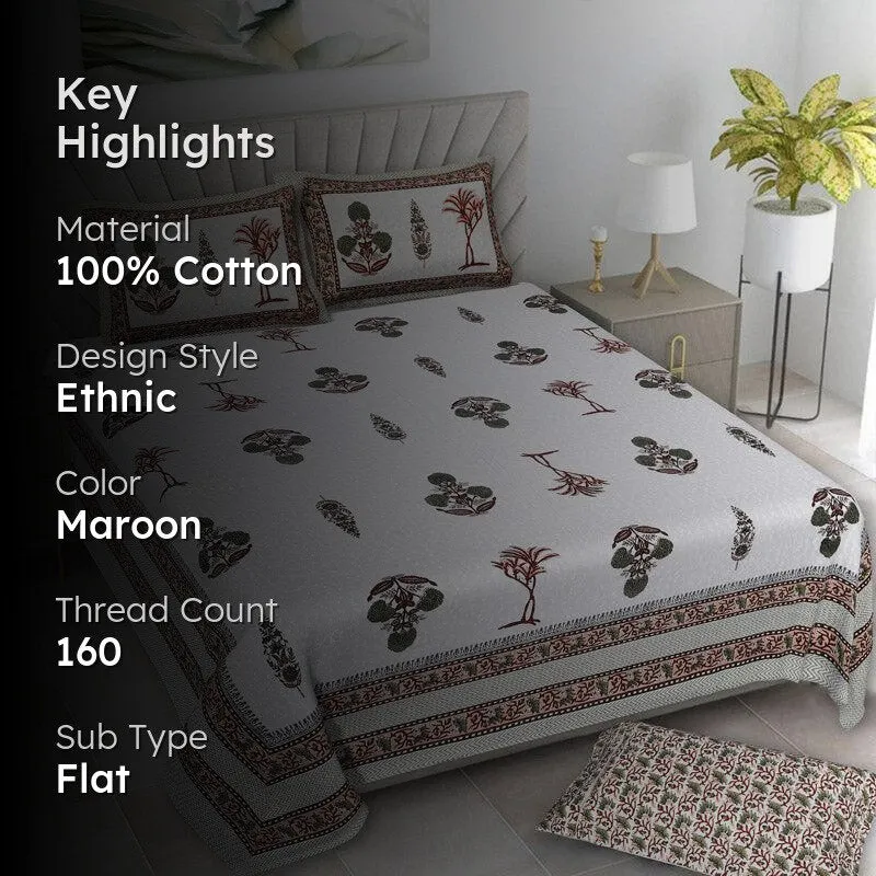 Pamia Ethnic Cotton Bedsheet (Maroon) - 160 TC media 2