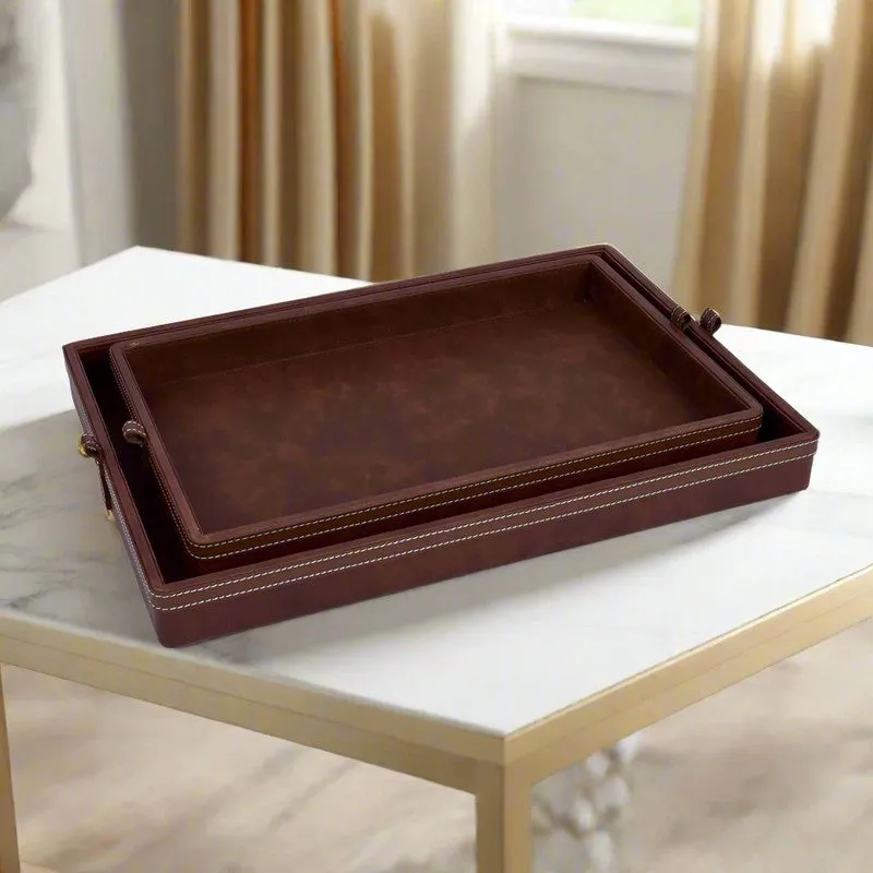 Elara Dote Serving Tray (Dark Brown) - Set Of Two media 1
