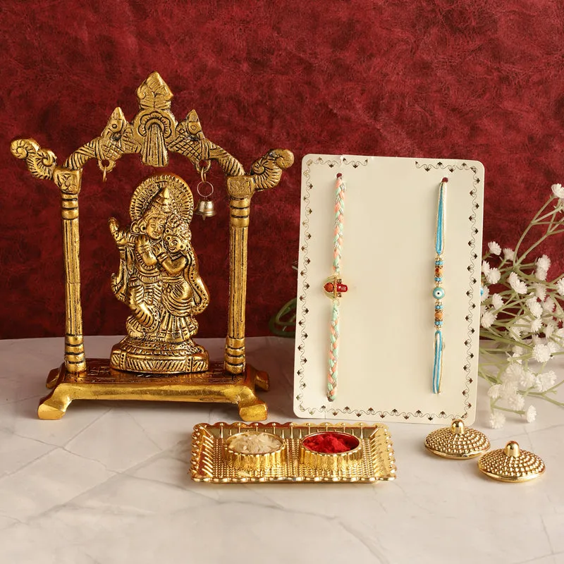 Radha Madhav Rudraksha & Evil Eye Rakhi Hamper media 1