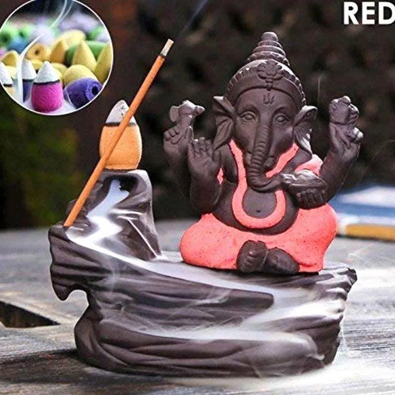 Lord Ganapathi Smoke Fountain - Peach & Black media 4