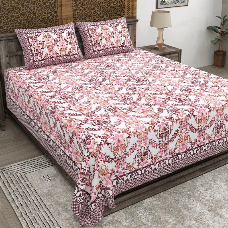 Grida Cotton Bedsheet (Pink,Purple) - 240 TC media 1